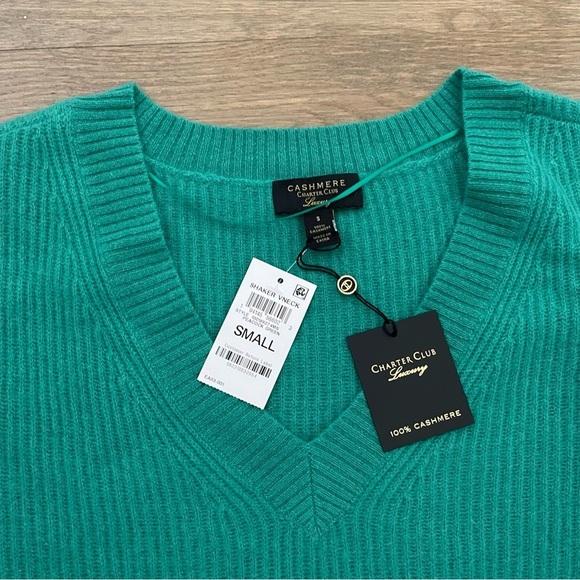 NWT Charter Club 100% Cashmere Green Pullover Sweater - Picture 4 of 9